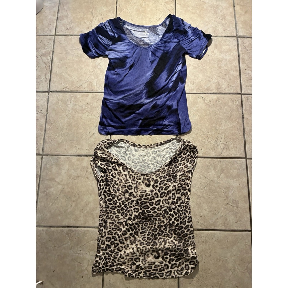 LOT OF 2 Jennifer Lopez Women's Size Small Blouse Shirt Purple, Cheeta Print